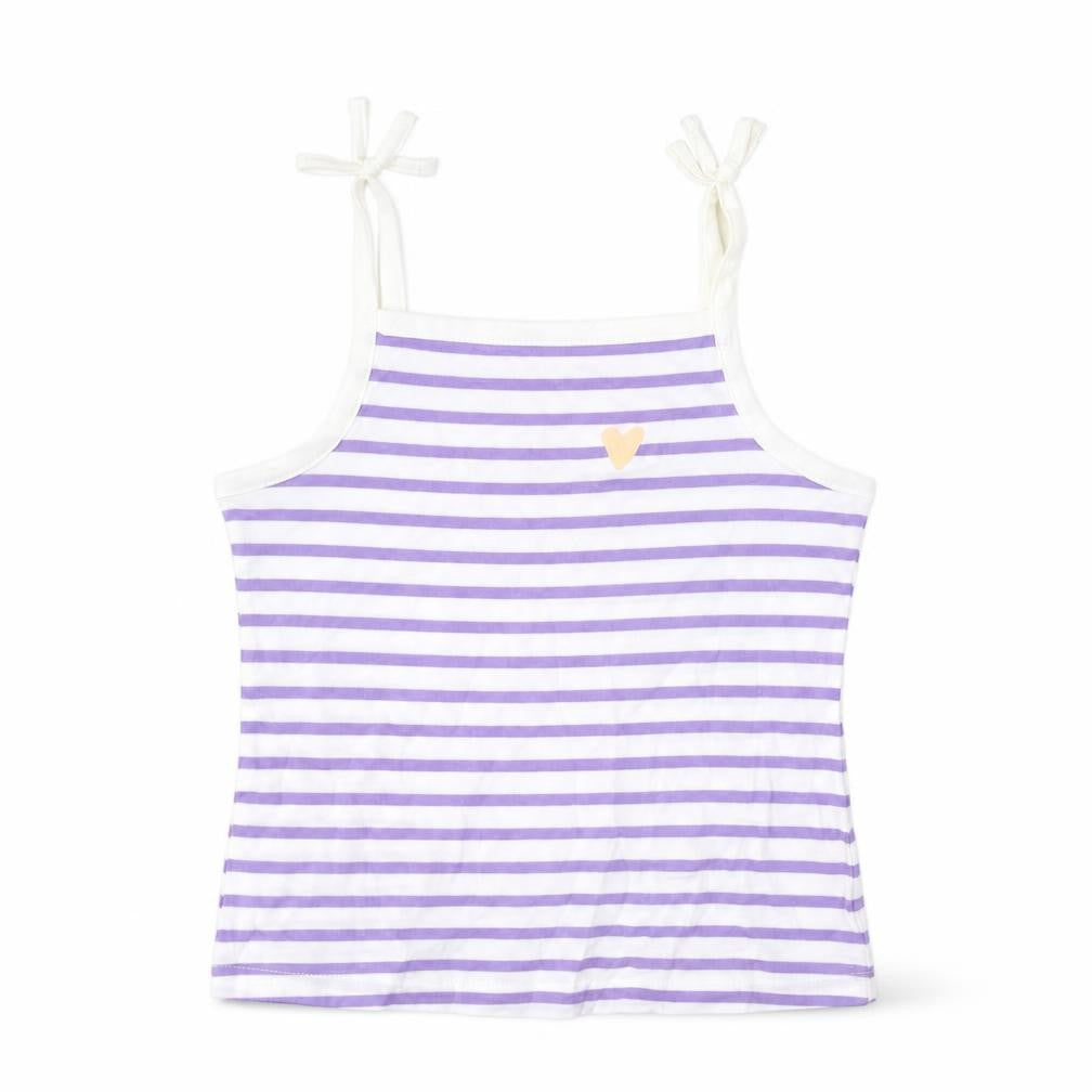 Marks and Spencer Girls Purple Striped Cotton Cropped Tank Size 2-3 Years Square Neck Pullover - Embroidered, Heart