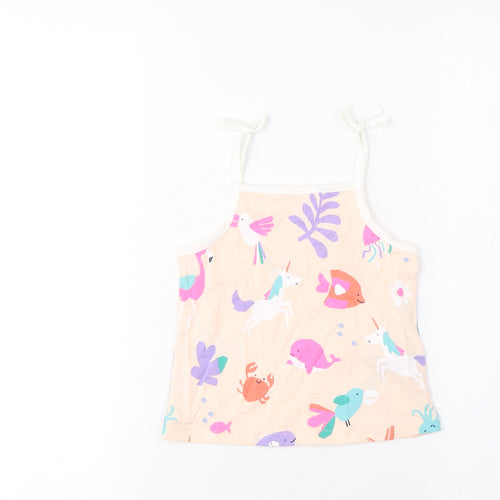 Marks and Spencer Girls Beige Geometric Cotton Cropped Tank Size 2-3 Years Square Neck Pullover
