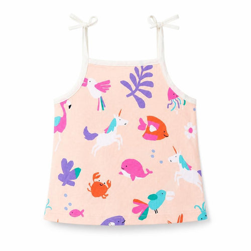 Marks and Spencer Girls Beige Geometric Cotton Cropped Tank Size 2-3 Years Square Neck Pullover