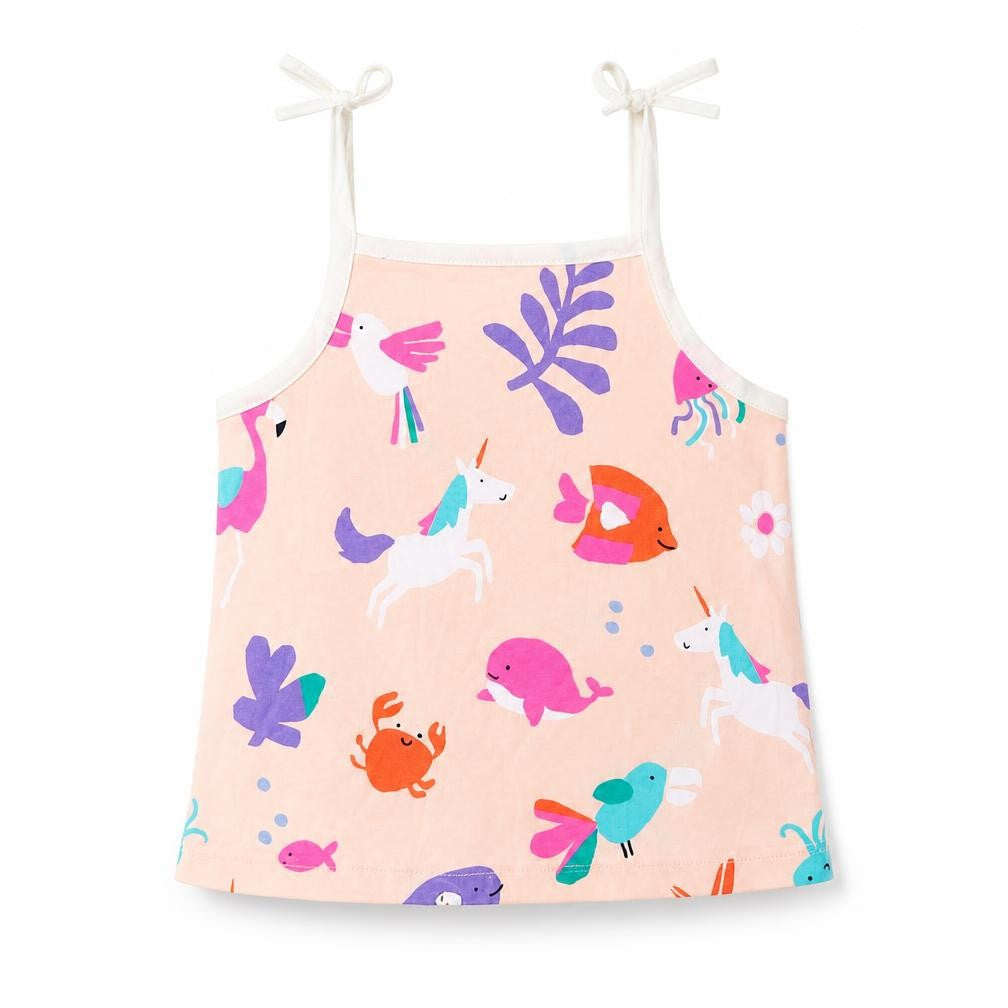 Marks and Spencer Girls Beige Geometric Cotton Cropped Tank Size 2-3 Years Square Neck Pullover