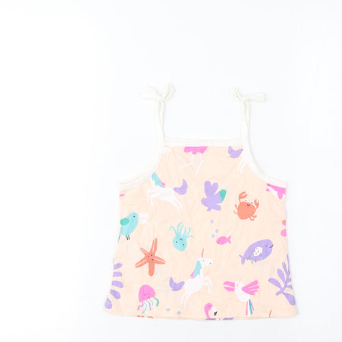 Marks and Spencer Girls Beige Geometric Cotton Cropped Tank Size 2-3 Years Square Neck Pullover