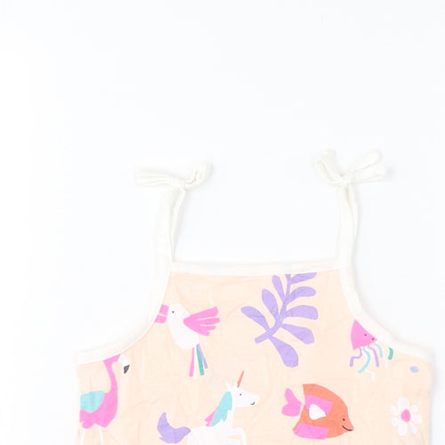 Marks and Spencer Girls Beige Geometric Cotton Cropped Tank Size 2-3 Years Square Neck Pullover