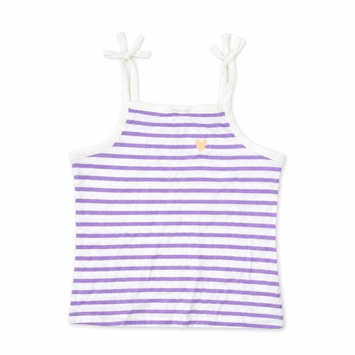 Marks and Spencer Girls Purple Striped Cotton Cropped Tank Size 2-3 Years Square Neck Pullover - Embroidered, Heart