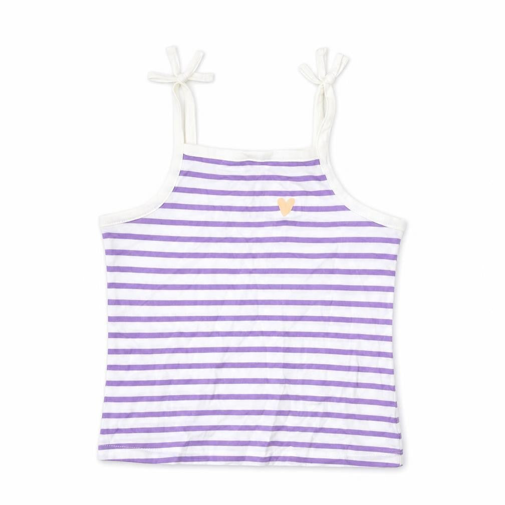 Marks and Spencer Girls Purple Striped Cotton Cropped Tank Size 2-3 Years Square Neck Pullover - Embroidered, Heart