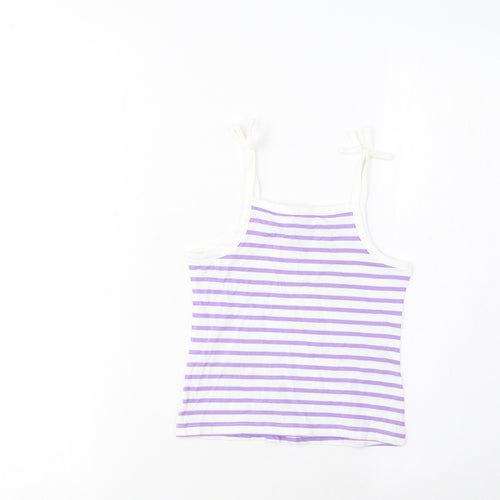 Marks and Spencer Girls Purple Striped Cotton Cropped Tank Size 2-3 Years Square Neck Pullover - Embroidered, Heart