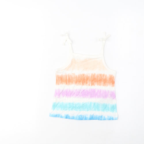 Marks and Spencer Girls Multicoloured Striped Cotton Cropped Tank Size 3-4 Years Square Neck Pullover