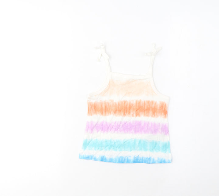 Marks and Spencer Girls Multicoloured Striped Cotton Cropped Tank Size 3-4 Years Square Neck Pullover