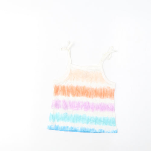 Marks and Spencer Girls Multicoloured Striped Cotton Cropped Tank Size 3-4 Years Square Neck Pullover