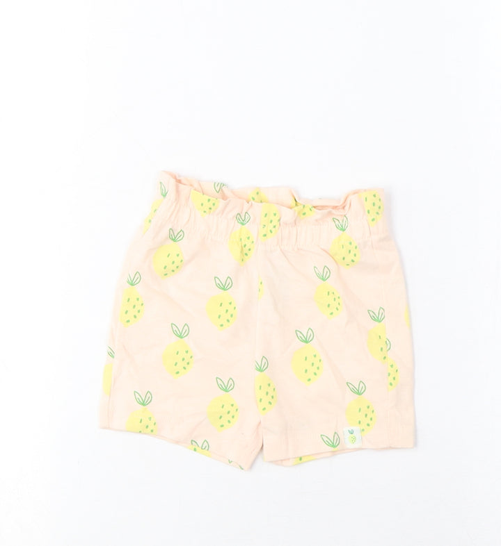 Marks and Spencer Girls Pink Geometric Cotton Cropped Trousers Size 3-6 Months Pullover - Lemon Print