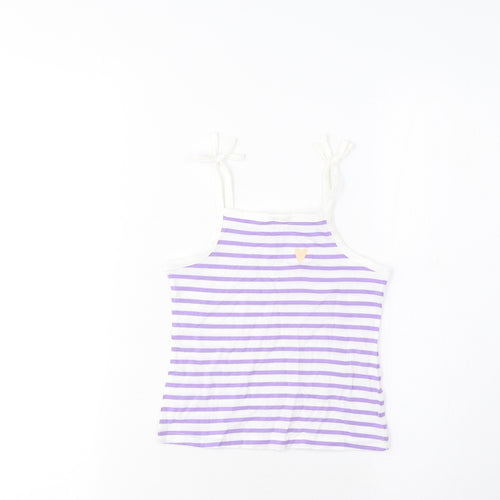 Marks and Spencer Girls Purple Striped Cotton Cropped T-Shirt Size 2-3 Years Square Neck Pullover - Embroidered, Heart