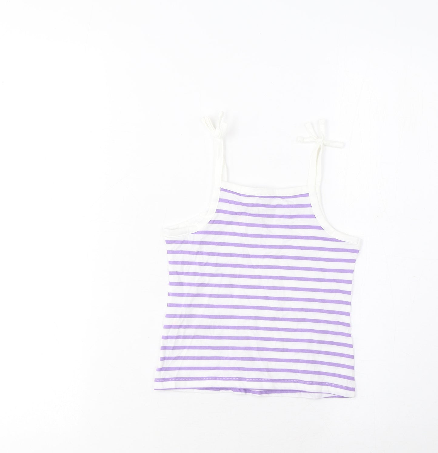 Marks and Spencer Girls Purple Striped Cotton Cropped T-Shirt Size 2-3 Years Square Neck Pullover - Embroidered, Heart