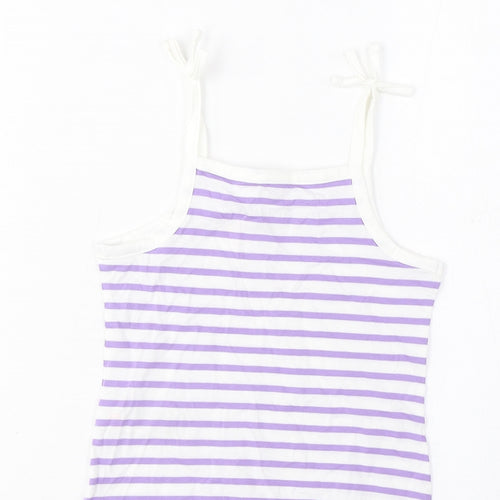 Marks and Spencer Girls Purple Striped Cotton Cropped T-Shirt Size 2-3 Years Square Neck Pullover - Embroidered, Heart