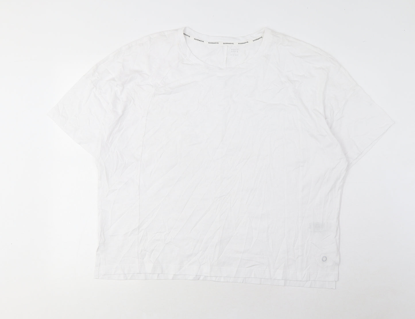 GOODMOVE Womens White Cotton Basic T-Shirt Size 14 Crew Neck Pullover