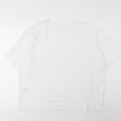 GOODMOVE Womens White Cotton Basic T-Shirt Size 14 Crew Neck Pullover