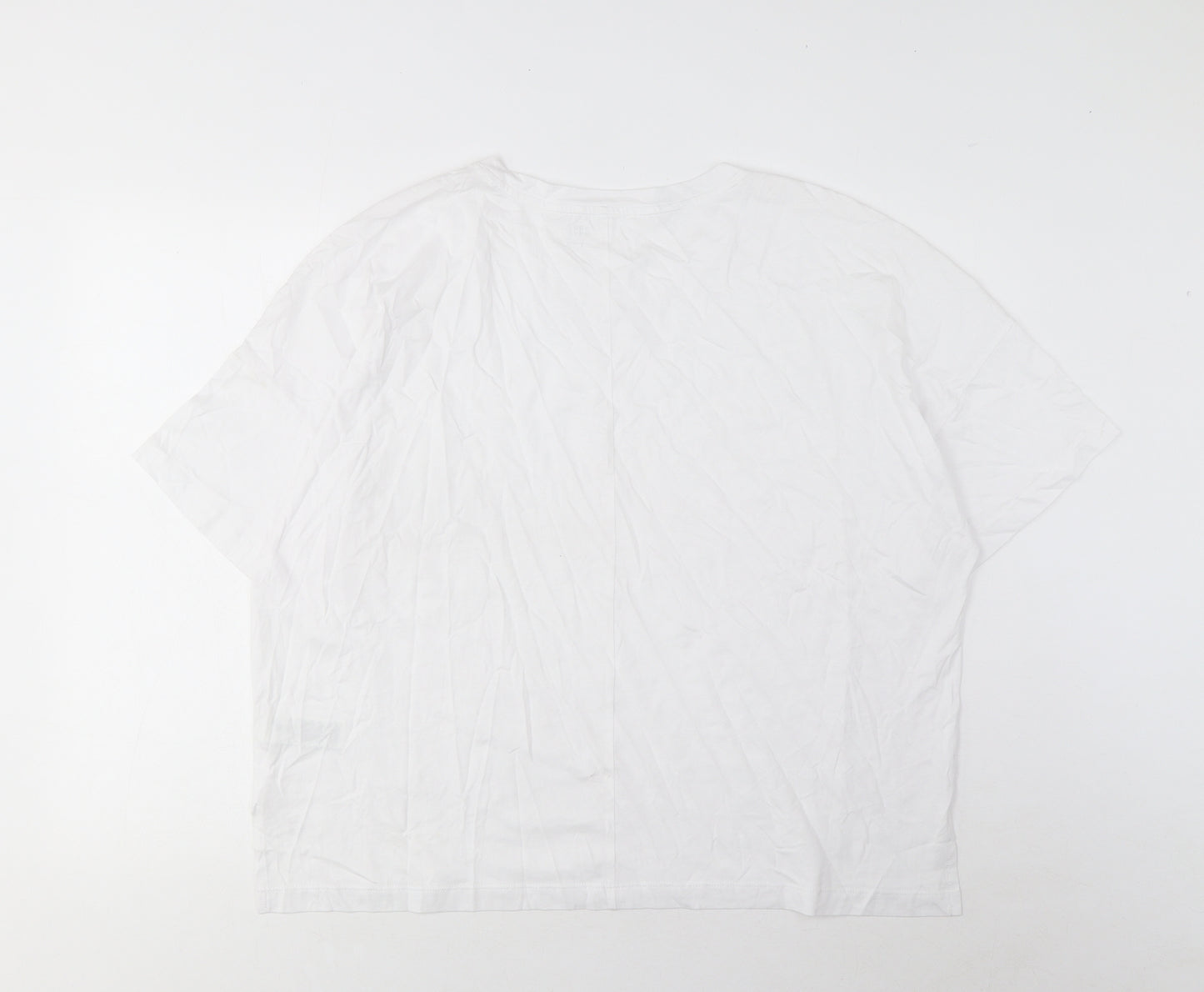 GOODMOVE Womens White Cotton Basic T-Shirt Size 14 Crew Neck Pullover