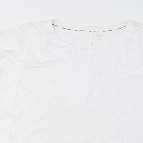 GOODMOVE Womens White Cotton Basic T-Shirt Size 14 Crew Neck Pullover