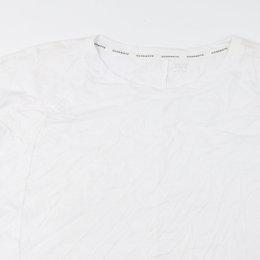 GOODMOVE Womens White Cotton Basic T-Shirt Size 14 Crew Neck Pullover
