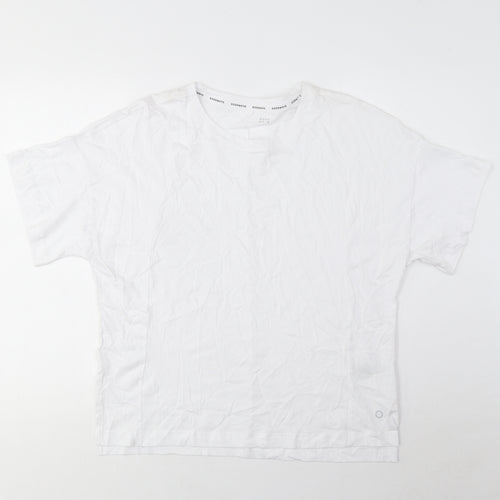 GOODMOVE Womens White Cotton Basic T-Shirt Size 8 Crew Neck Pullover