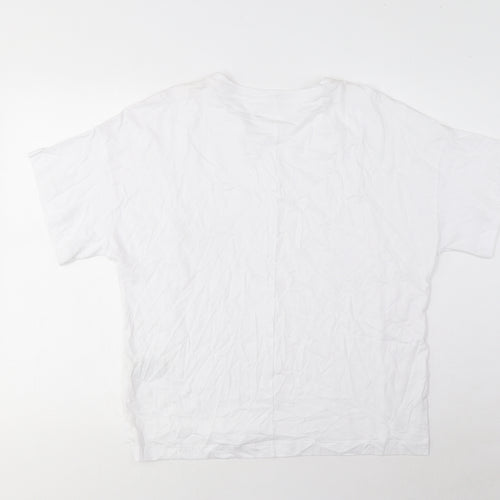 GOODMOVE Womens White Cotton Basic T-Shirt Size 8 Crew Neck Pullover