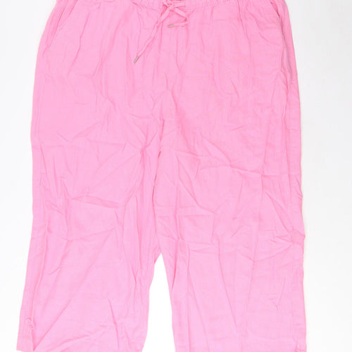 Marks and Spencer Womens Pink Linen Cropped Trousers Size 22 L24 in Regular Drawstring - Pockets