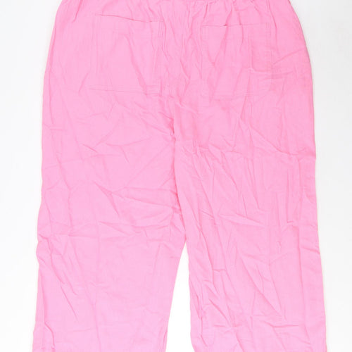 Marks and Spencer Womens Pink Linen Cropped Trousers Size 22 L24 in Regular Drawstring - Pockets