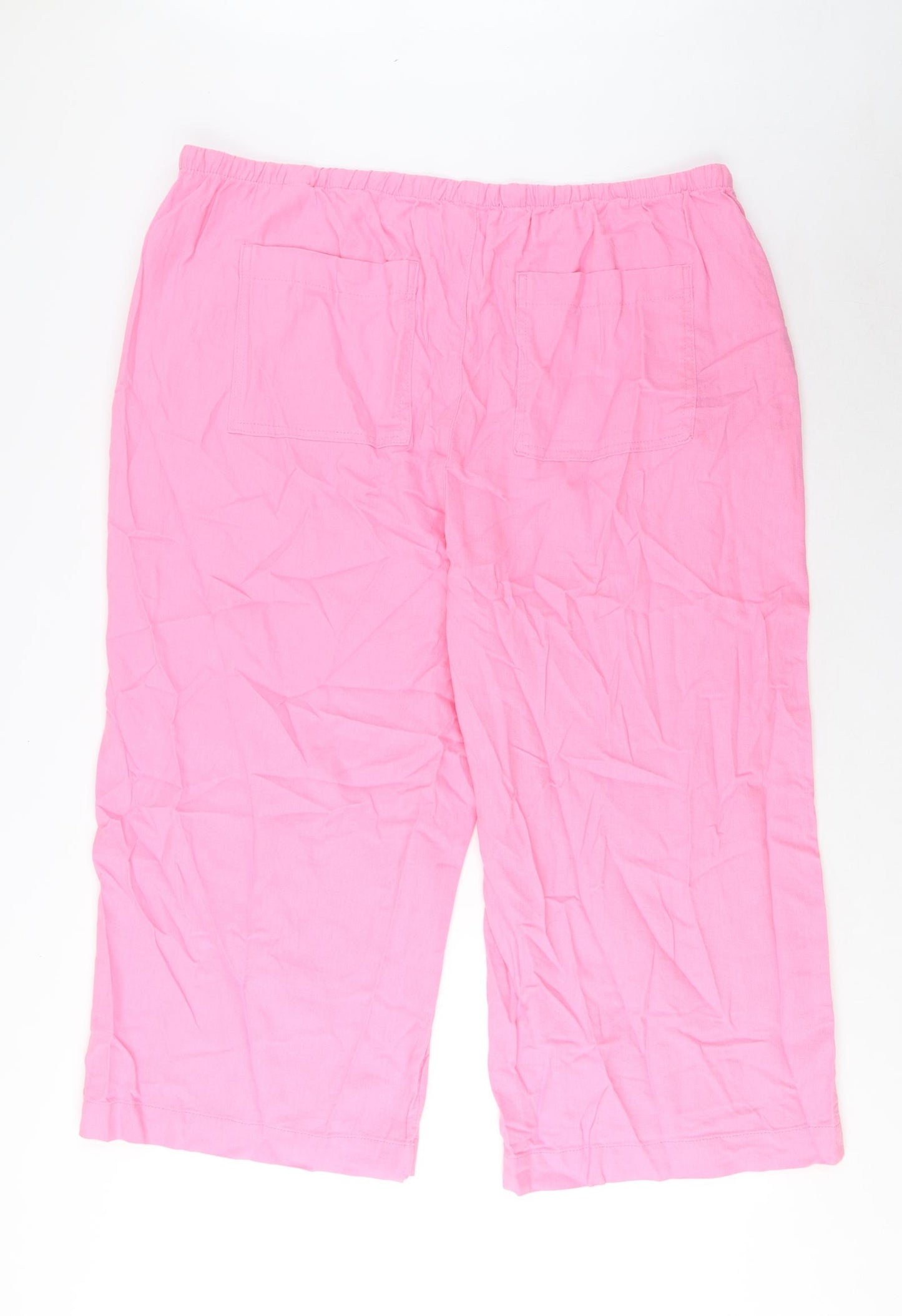 Marks and Spencer Womens Pink Linen Cropped Trousers Size 22 L24 in Regular Drawstring - Pockets