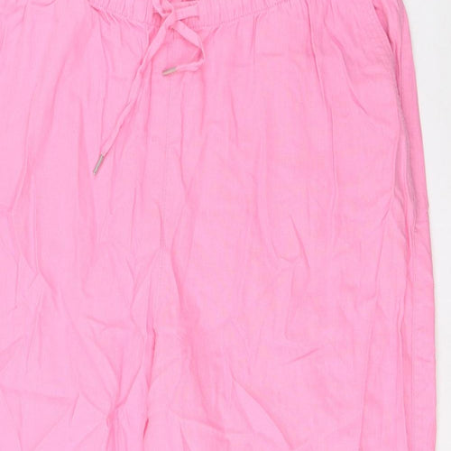 Marks and Spencer Womens Pink Linen Cropped Trousers Size 22 L24 in Regular Drawstring - Pockets