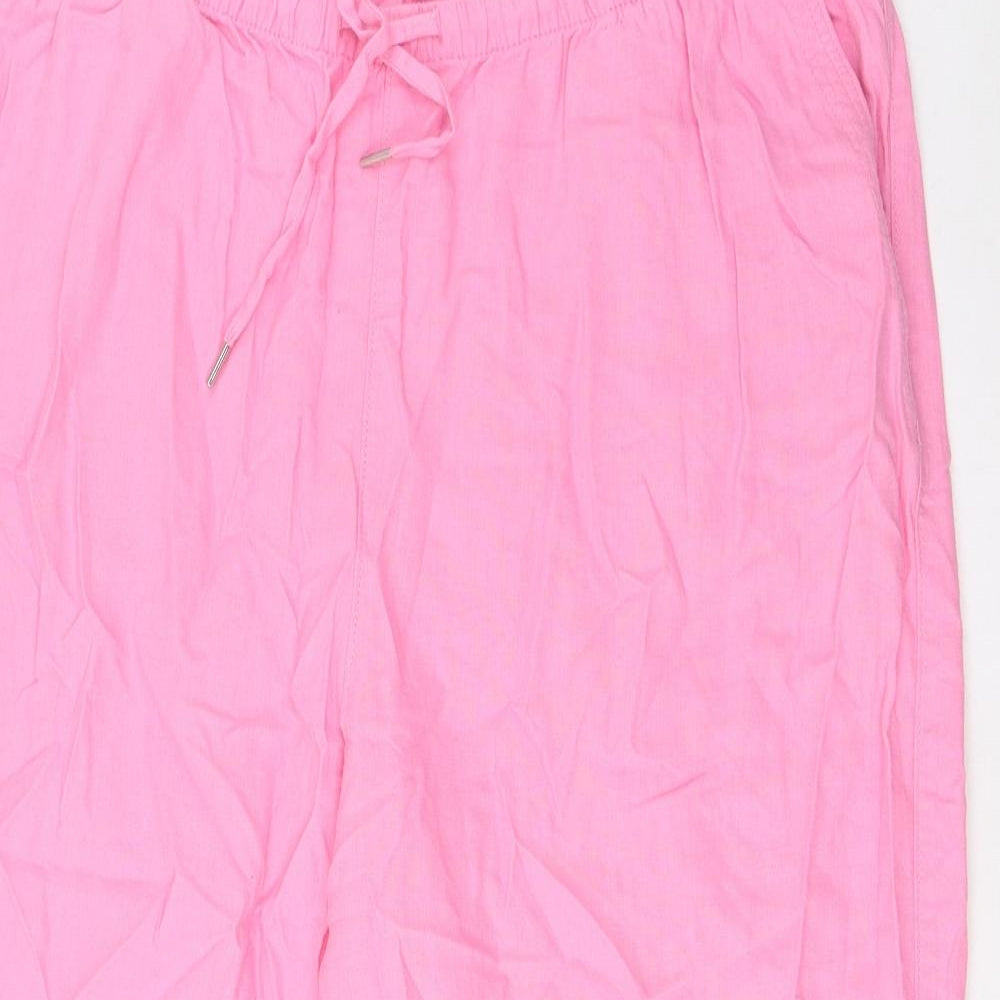 Marks and Spencer Womens Pink Linen Cropped Trousers Size 22 L24 in Regular Drawstring - Pockets