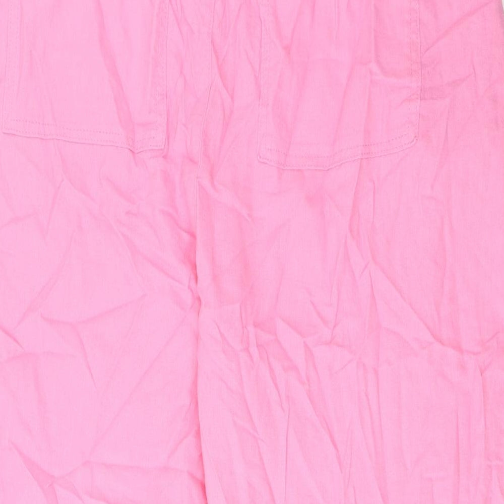 Marks and Spencer Womens Pink Linen Cropped Trousers Size 22 L24 in Regular Drawstring - Pockets