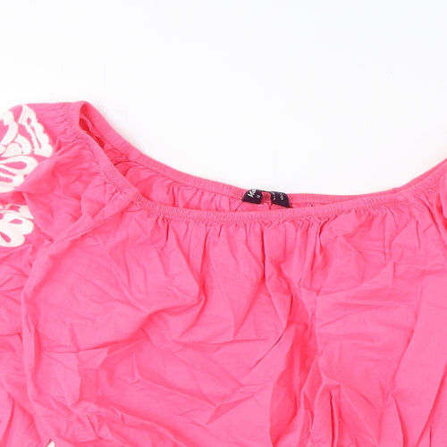 Marks and Spencer Womens Pink Cotton Cropped Blouse Size 12 Off the Shoulder - Embroidered