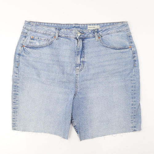 Marks and Spencer Womens Blue Cotton Bermuda Shorts Size 20 L9 in Regular Zip - Pockets