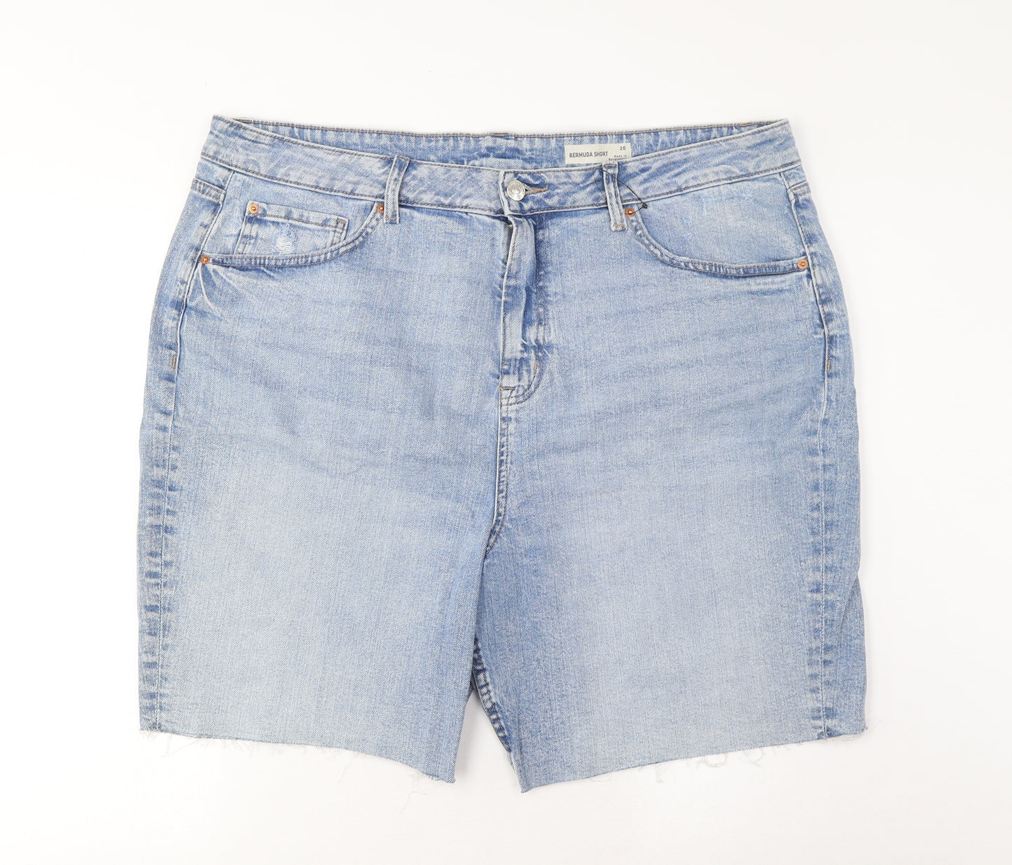 Marks and Spencer Womens Blue Cotton Bermuda Shorts Size 20 L9 in Regular Zip - Pockets