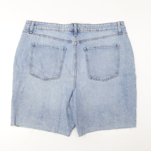 Marks and Spencer Womens Blue Cotton Bermuda Shorts Size 20 L9 in Regular Zip - Pockets
