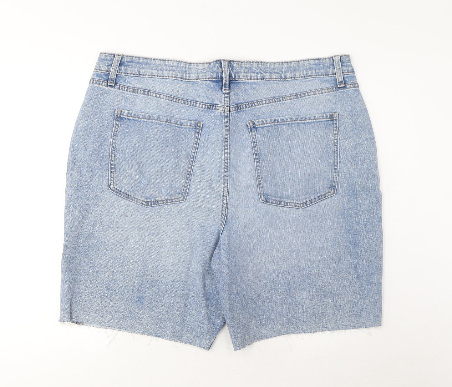 Marks and Spencer Womens Blue Cotton Bermuda Shorts Size 20 L9 in Regular Zip - Pockets