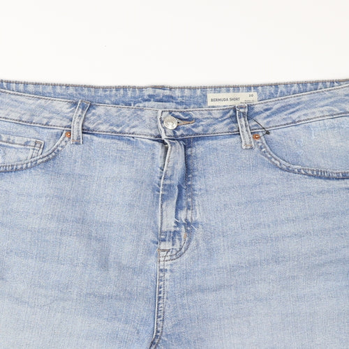 Marks and Spencer Womens Blue Cotton Bermuda Shorts Size 20 L9 in Regular Zip - Pockets