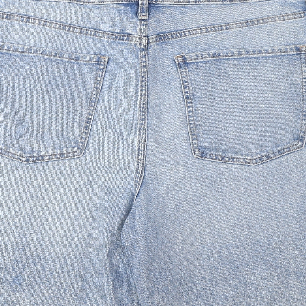 Marks and Spencer Womens Blue Cotton Bermuda Shorts Size 20 L9 in Regular Zip - Pockets
