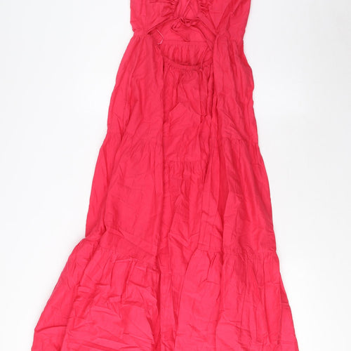 Marks and Spencer Womens Pink Cotton A-Line Size 10 Square Neck Tie - Open back