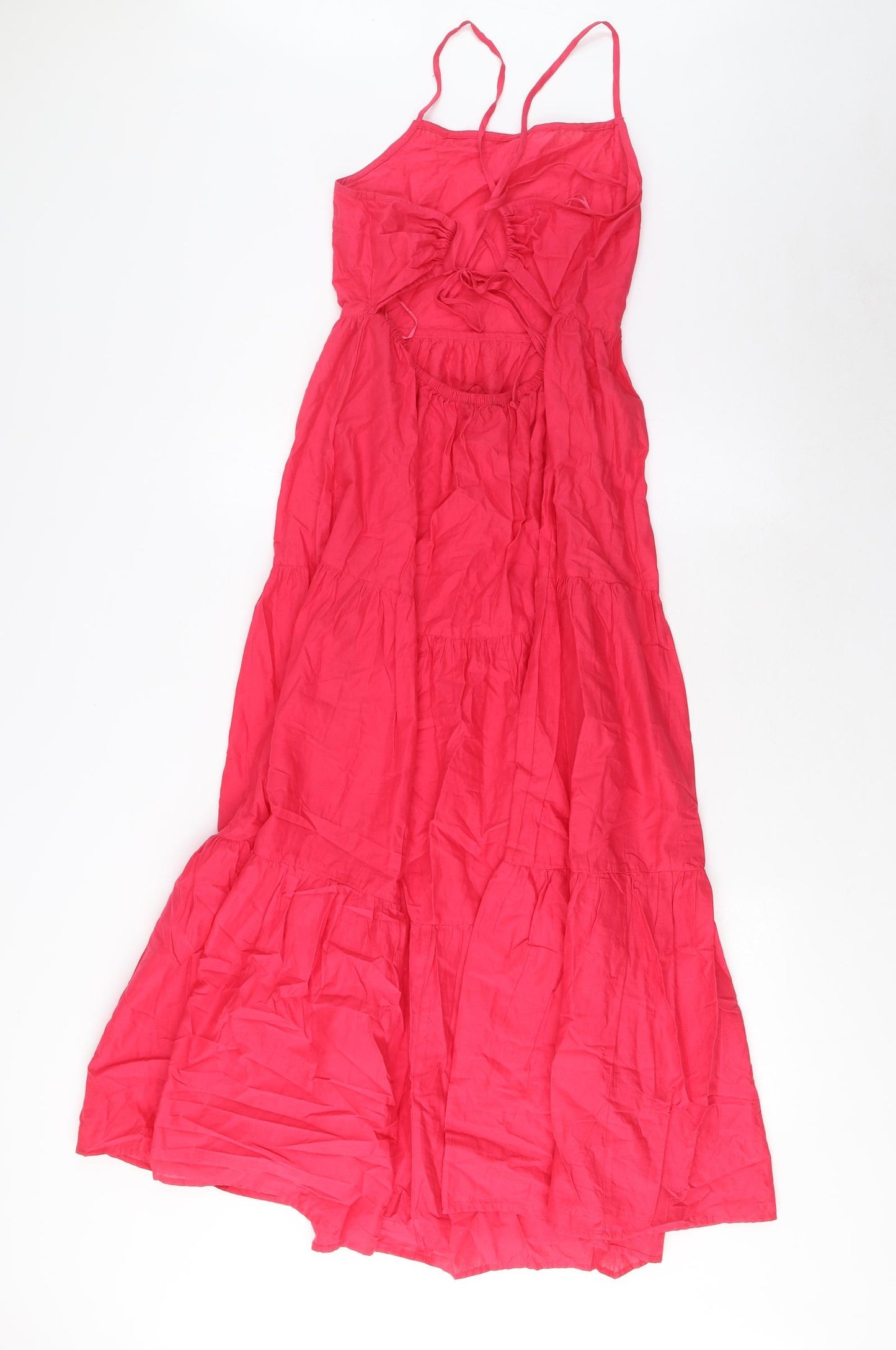 Marks and Spencer Womens Pink Cotton A-Line Size 10 Square Neck Tie - Open back