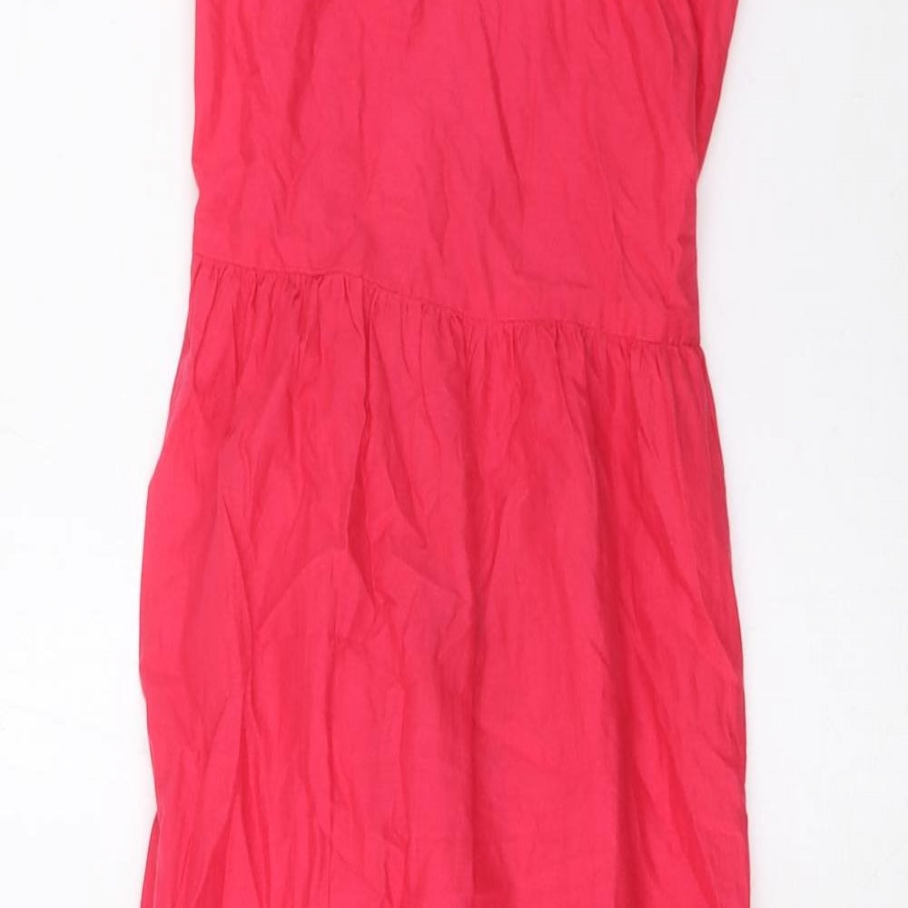 Marks and Spencer Womens Pink Cotton A-Line Size 10 Square Neck Tie - Open back
