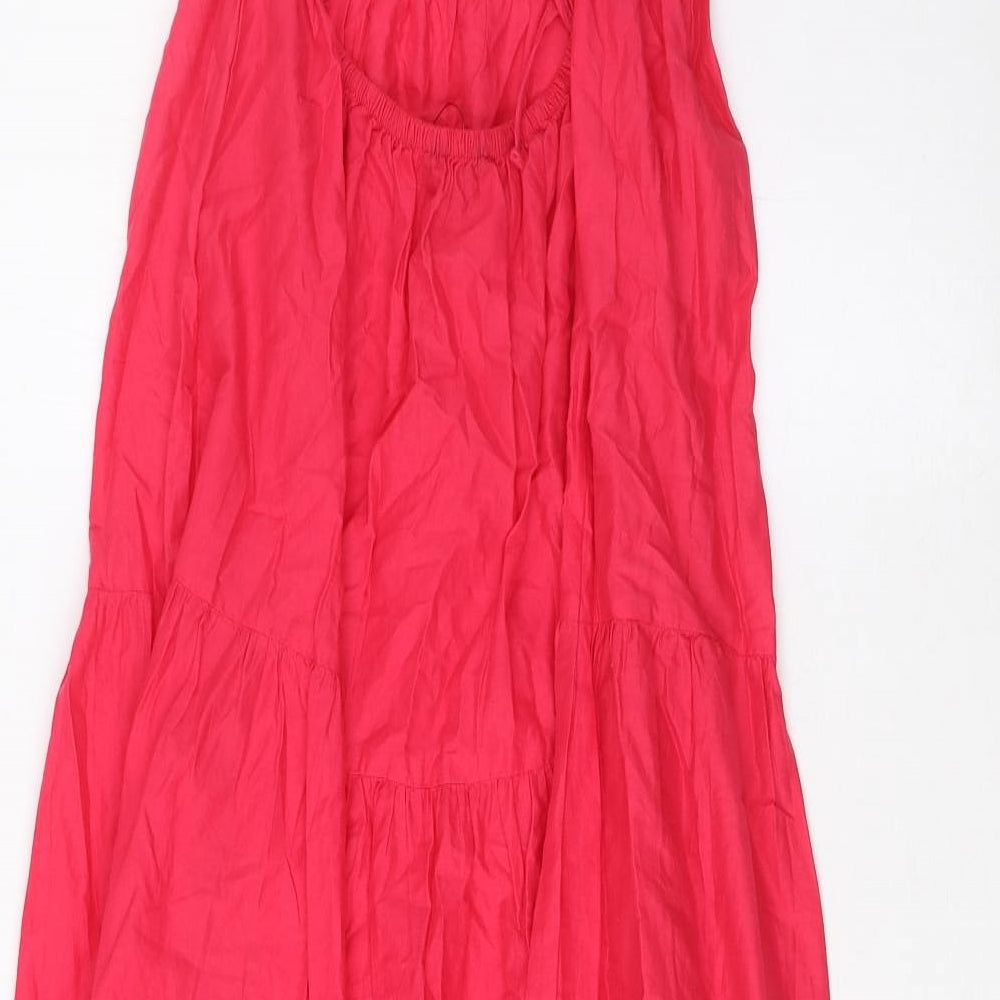 Marks and Spencer Womens Pink Cotton A-Line Size 10 Square Neck Tie - Open back
