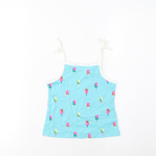 Marks and Spencer Girls Blue Geometric Cotton Cropped Tank Size 2-3 Years Square Neck Pullover - Ice Lolly Print