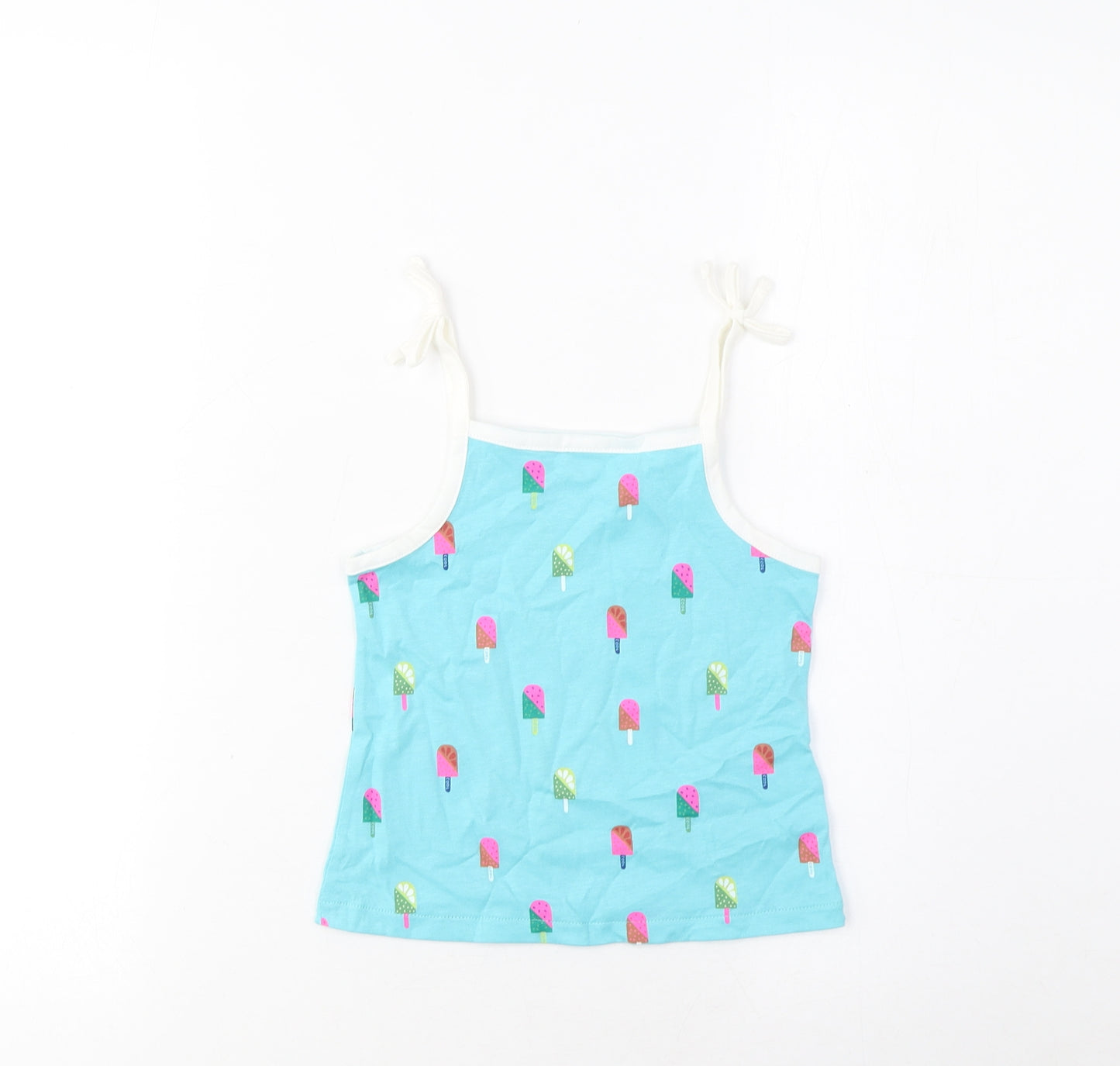 Marks and Spencer Girls Blue Geometric Cotton Cropped Tank Size 2-3 Years Square Neck Pullover - Ice Lolly Print
