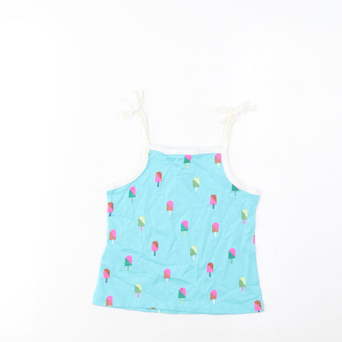 Marks and Spencer Girls Blue Geometric Cotton Cropped Tank Size 2-3 Years Square Neck Pullover - Ice Lolly Print