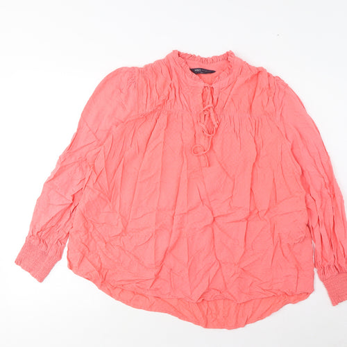 Marks and Spencer Womens Pink Viscose Basic Blouse Size 14 V-Neck - Embroidered, Pleated