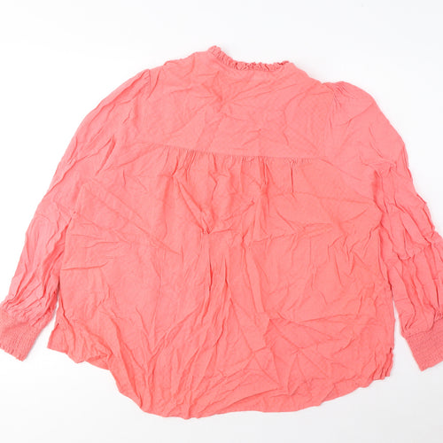 Marks and Spencer Womens Pink Viscose Basic Blouse Size 14 V-Neck - Embroidered, Pleated