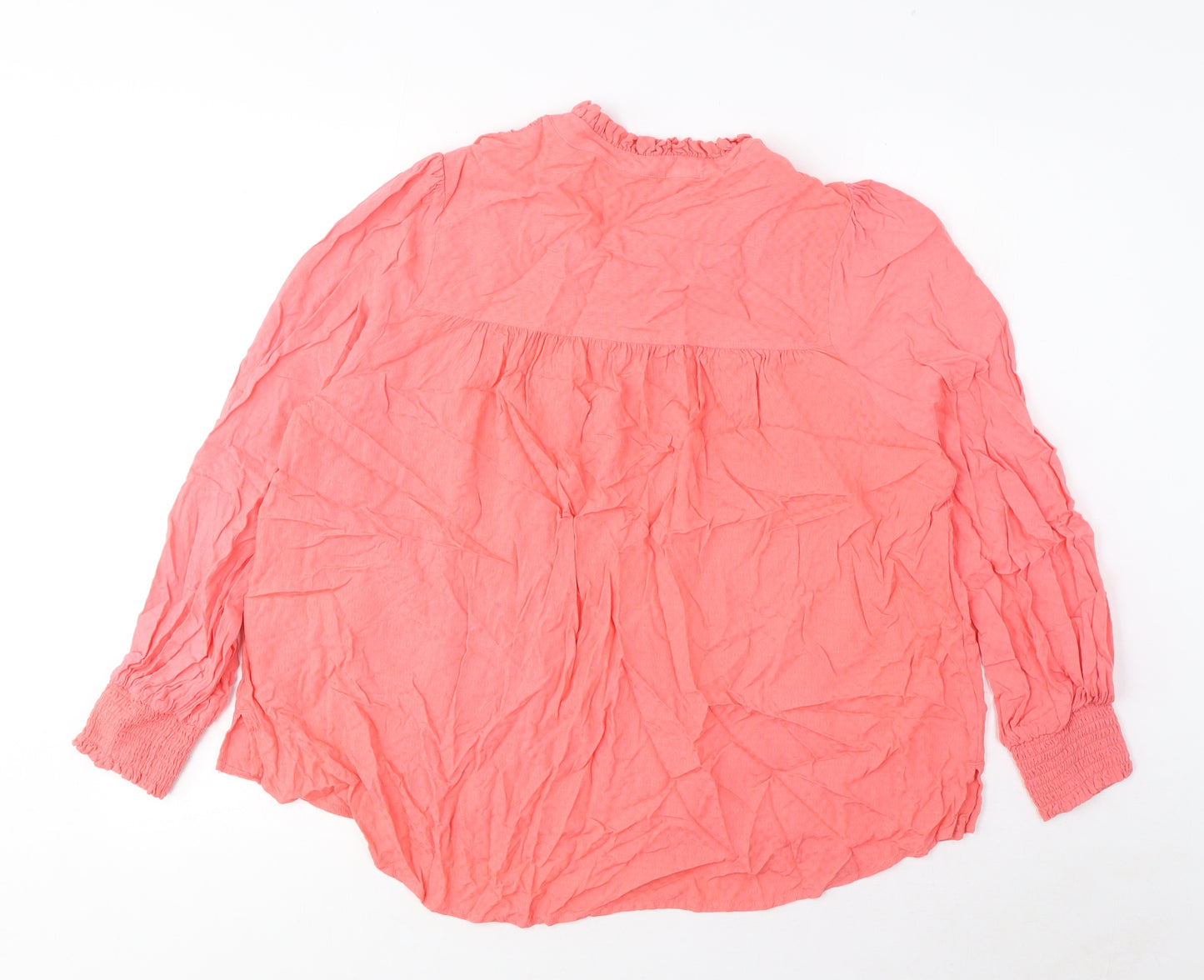 Marks and Spencer Womens Pink Viscose Basic Blouse Size 14 V-Neck - Embroidered, Pleated