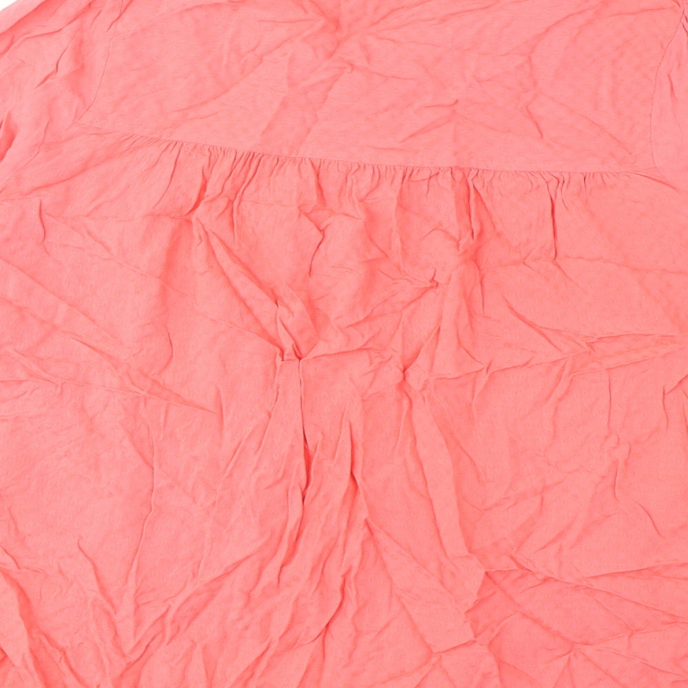 Marks and Spencer Womens Pink Viscose Basic Blouse Size 14 V-Neck - Embroidered, Pleated