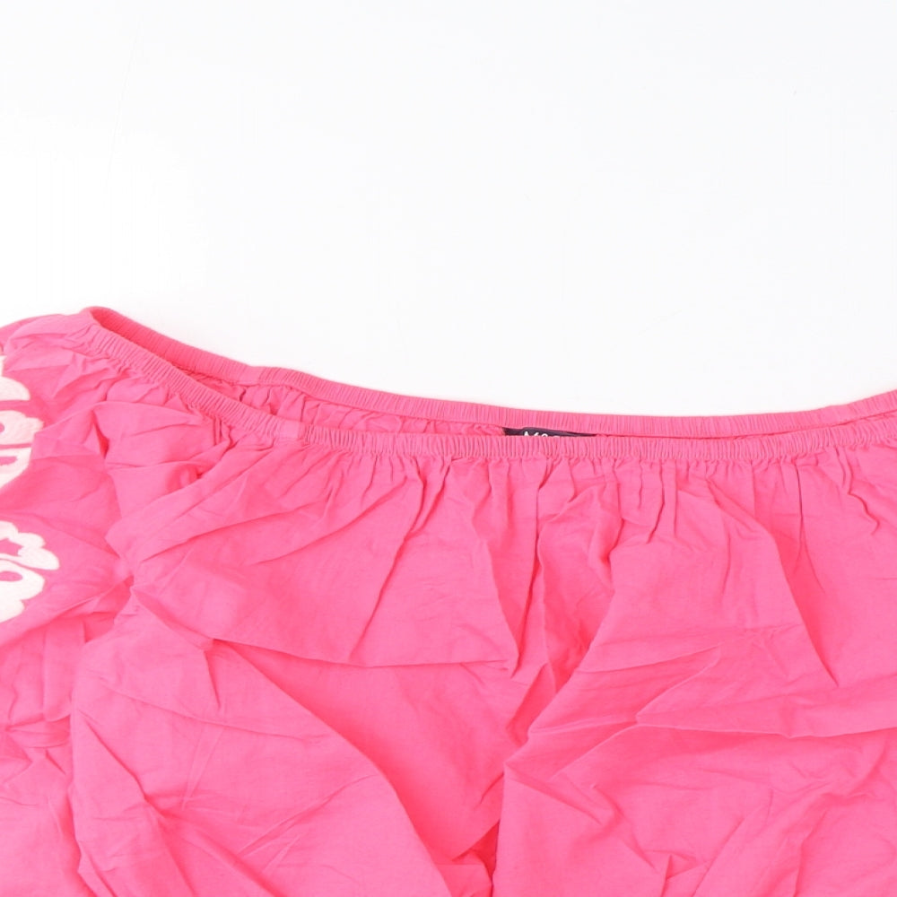 Marks and Spencer Womens Pink Cotton Cropped Blouse Size 12 Scoop Neck - Embroidered