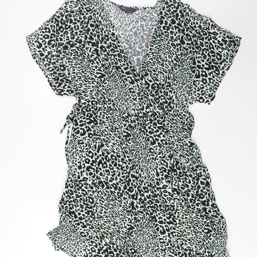 Marks and Spencer Womens Green Geometric Viscose A-Line Size 12 V-Neck Pullover - Elasticated Waist