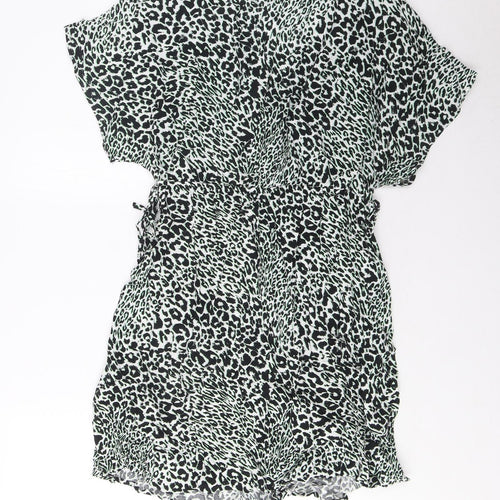 Marks and Spencer Womens Green Geometric Viscose A-Line Size 12 V-Neck Pullover - Elasticated Waist